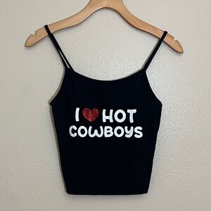 Wild Fable Black I Love Hot Cowboys Spaghetti Strap Cropped Tank Top